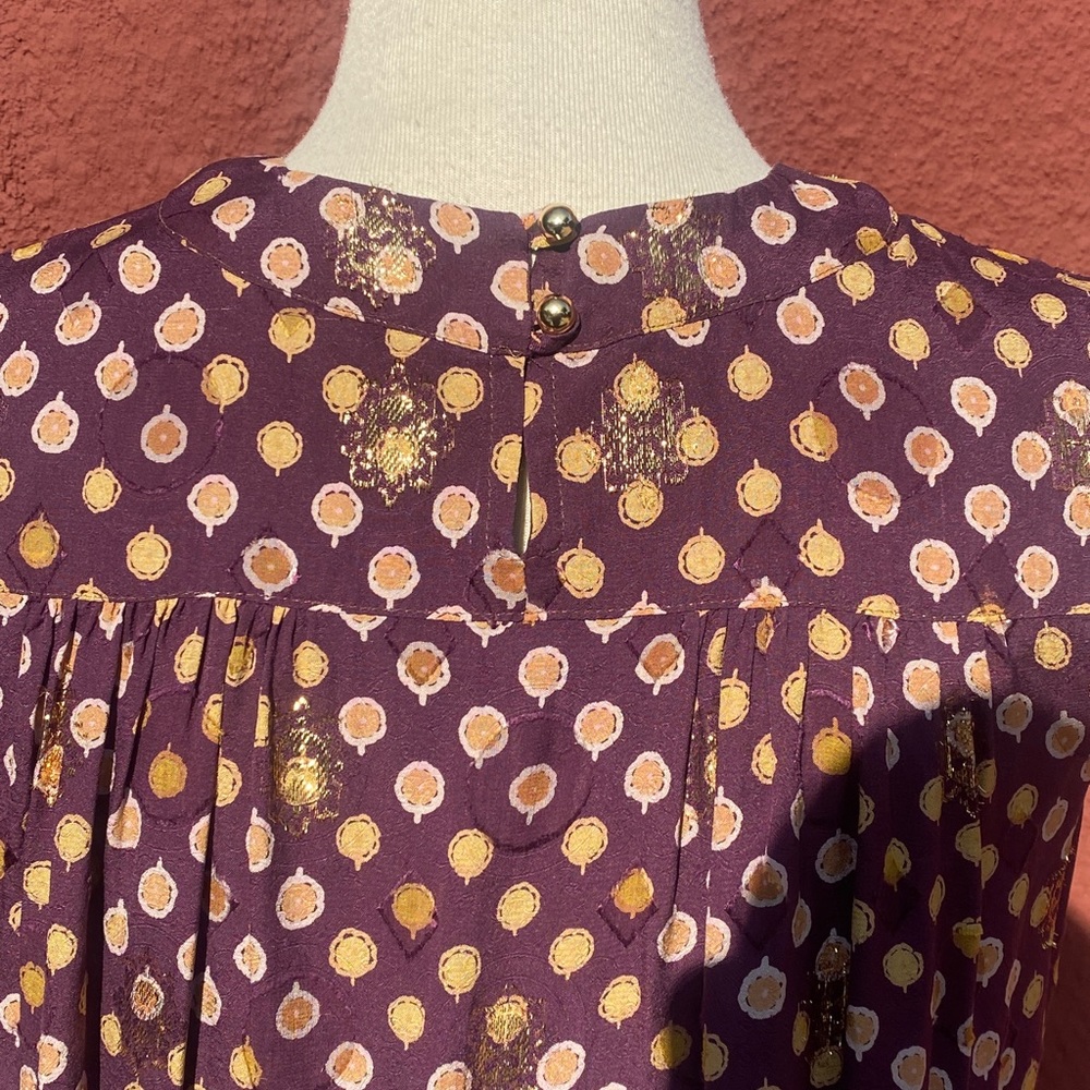 Vintage Anna Sui Metallic Gold Indian Tunic Shift Dress 10 - Picture 6 of 9